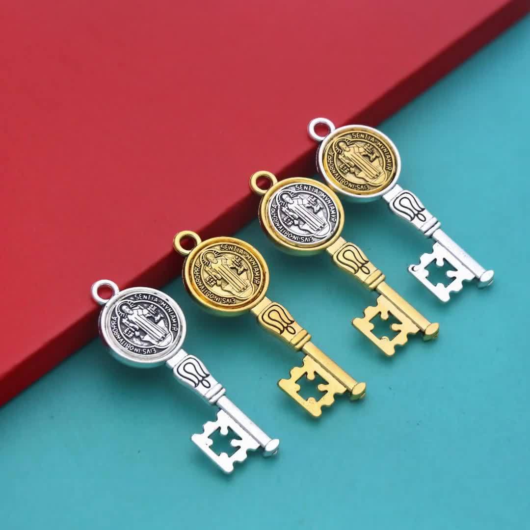 3 PCS Set St. Benedict Medal Key Pendants - Antique Brass-like Oxidized Finish, with Hanging Hole - Catholic Religious Jewelry for Necklace, Keychain - Durable Metal Medal Charms for Everyday or Special Occasions - Compatibl