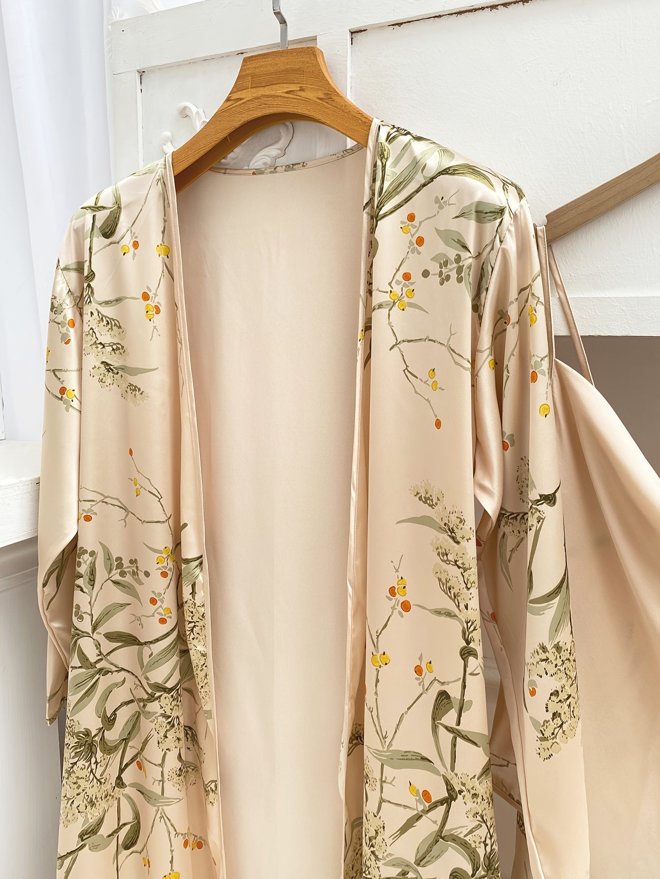 5 PCS Set UK XL-5XL (18-26) for Curvy Women, Featuring a Stylish Cherry Print Sleep Robe, Camisole, Shorts, And a Storage for All Seasons