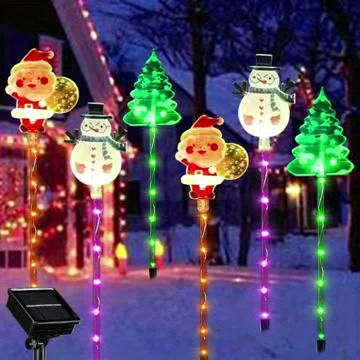 NEW 6pcs Solar Christmas Lights, LED Garden Decorations - Santa Claus, Snowman & Tree Designs with 8 Lighting Modes, Durable Plastic Outdoor Holiday Decor for Lawn, Winter Celebrations, Christmas Decorations