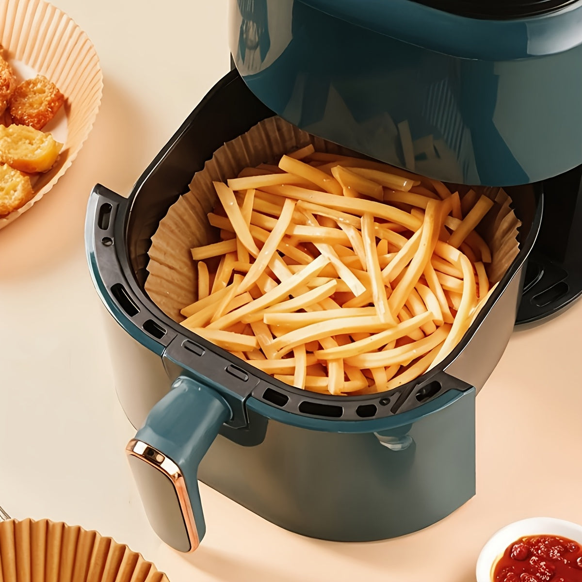 100 PCS Pack Set Air Fryer Liners - Universal for Oven & Microwave, Non-Stick Parchment Paper - No Coating, Heat-Resistant for Home & Commercial Use