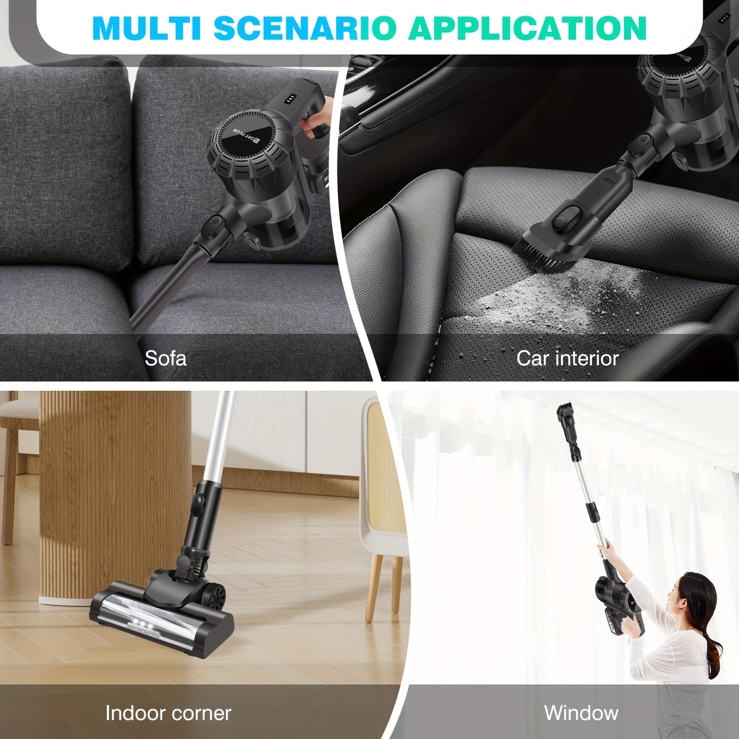 6in 1 Cordless Vacuum Cleaner 45KPA Cordless Stick Vacuum Battery LED Display Self-Standing Vacuum, Lightweight Vacuums Handheld Bagless Vacuum Cleaners for Pet Hair/Carpets/Floors Cleaning Cleaner