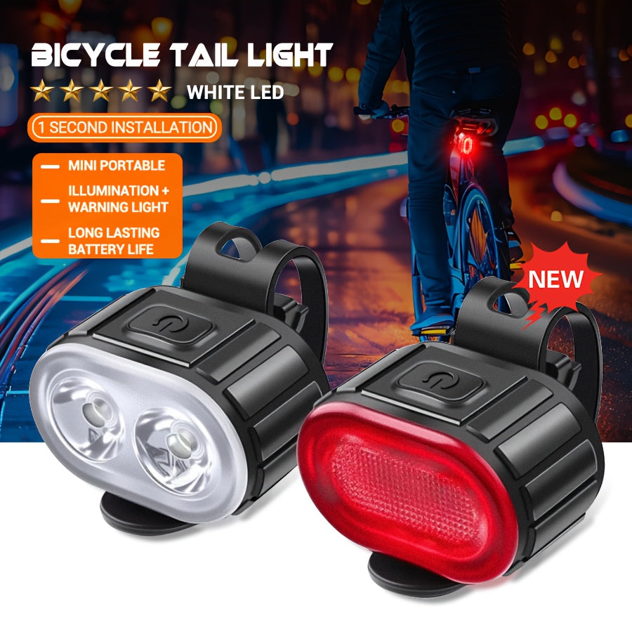 2 PCS Set of Bicycle Front and Rear Light Kit | Multi-functional LED Cycling Headlight and Taillight, USB Charging, Portable Night-time Cycling Floodlight, Easy to Install, Suitable for Night and Mountain Road Cycling