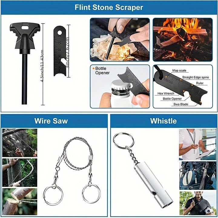 1 Set Emergency Survival Tool Kit Without Battery 15-in-1 Camping Accessories Tactical Equipment Camping Hiking Travel Hunting Bushcraft Mountain Climbing Adventures Kayak Tools Sets