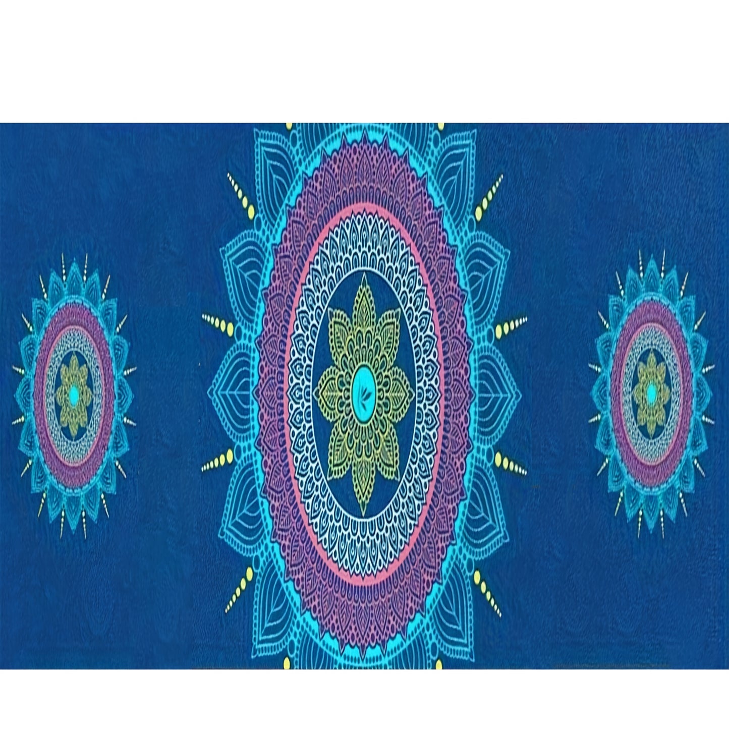 For Yoga Studio Home Gym Blue Mandala Yoga Mat & Exercise Mat - TurquoiseTurquoise Green Pink Golden Indian Boho Design, Non-Slip Rectangular Mat Meditation Soft Cushioned Fiber (Machine Washable)