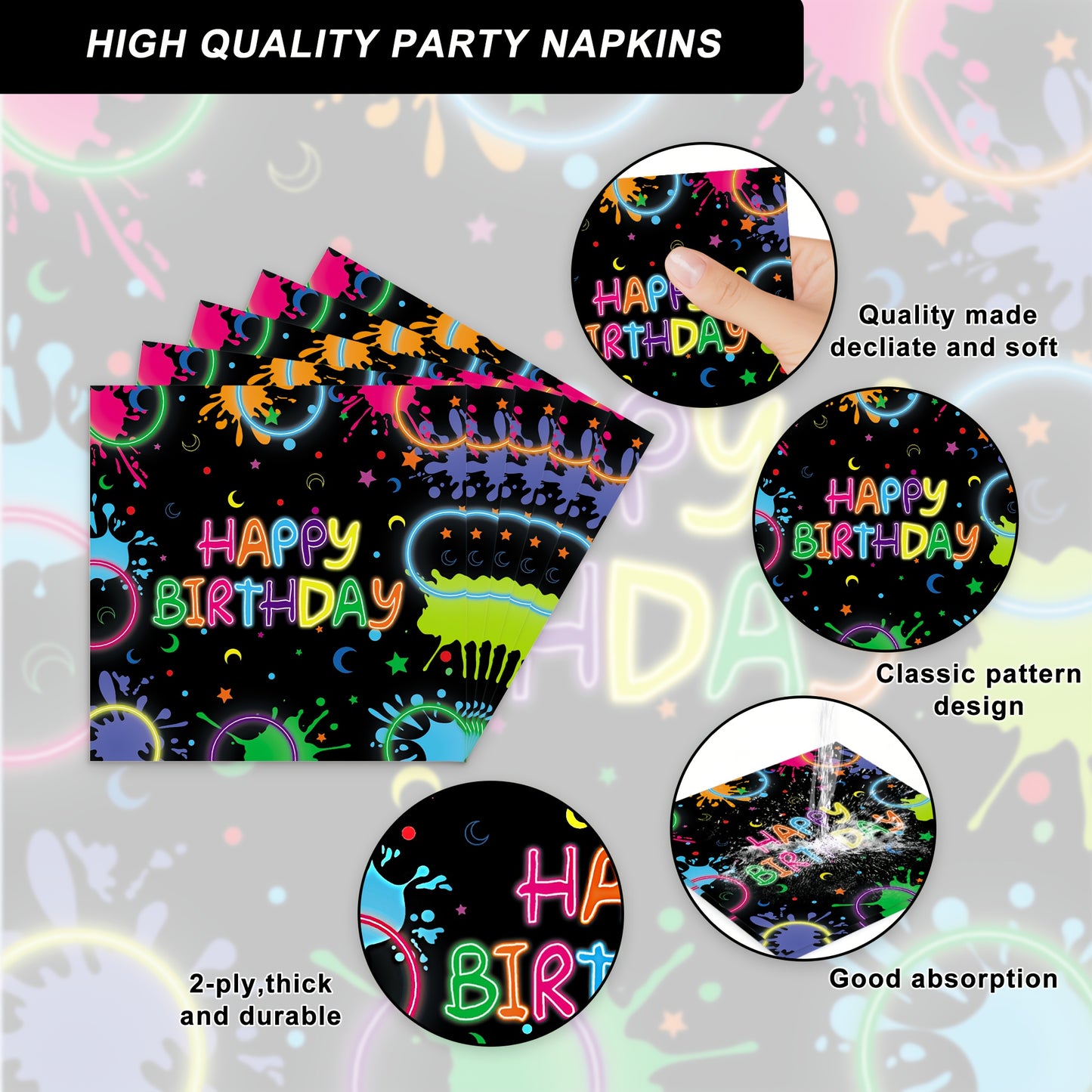 85pcs Glow-in-the-Dark Birthday Party Supplies Set - Neon Glow-in-the-Dark Plates, Cups, and Decorations for a Fun and Festive Celebration, Party Supplies | Neon Glow Effect | Paper Plates, Birthday Party Decorations, Paper N
