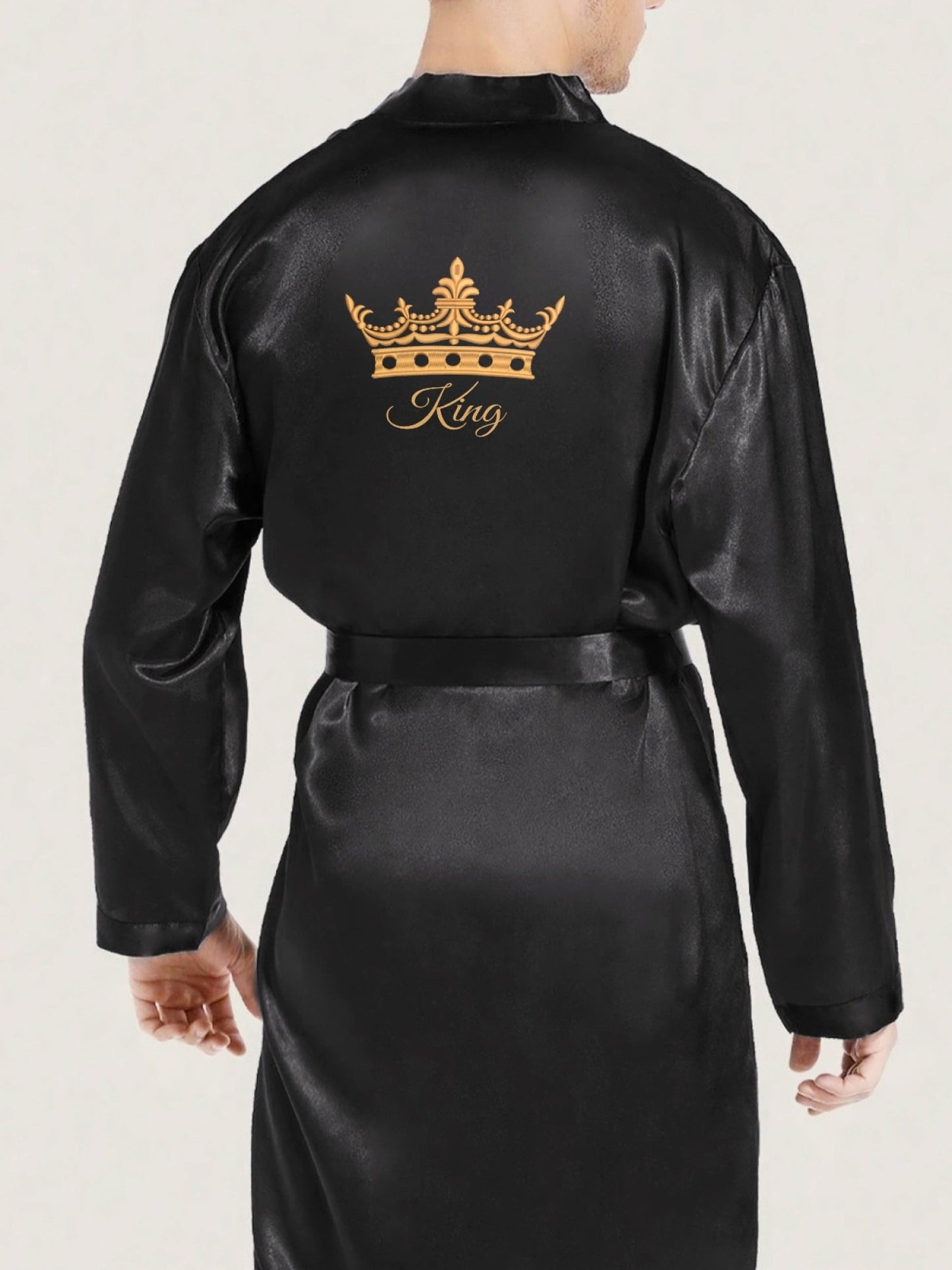 New Men's Smooth Soft Comfortable Plain Color Robe with DIY Customized Pattern, V-neck, Long Sleeves, Belted Elegant Simple Casual Ideal Choice for Wedding and Party Men's Pajamas Home Clothes Regular Models in Spring, Summer