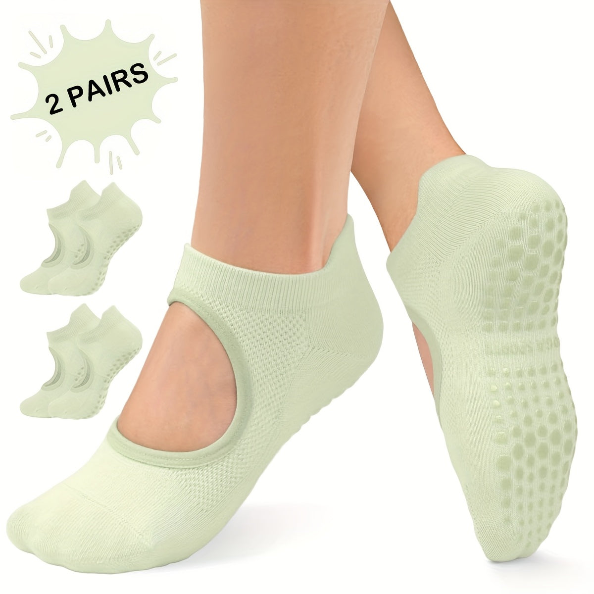 2 Pairs Set 5 Colors Pilates Socks with Grips for Women, Open Top Yoga Socks, Non Slip Grippy Athletic Socks for Workout, Barre, Dance - Breathable Pilates and Ballet Dance Grip Socks
