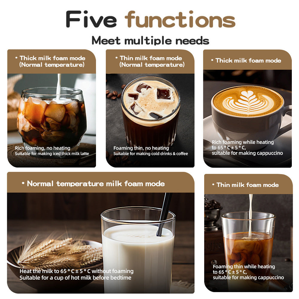 1pc Electric Milk/Coffee Mixer, Fully Automatic Milk Frother, 5 Milk Froth Modes/3 Capacity Options, Stainless Steel Material, Very Suitable for Chocolate, Coffee, Milk, Latte Foaming and Heating, a Must-Have for Modern Kitch