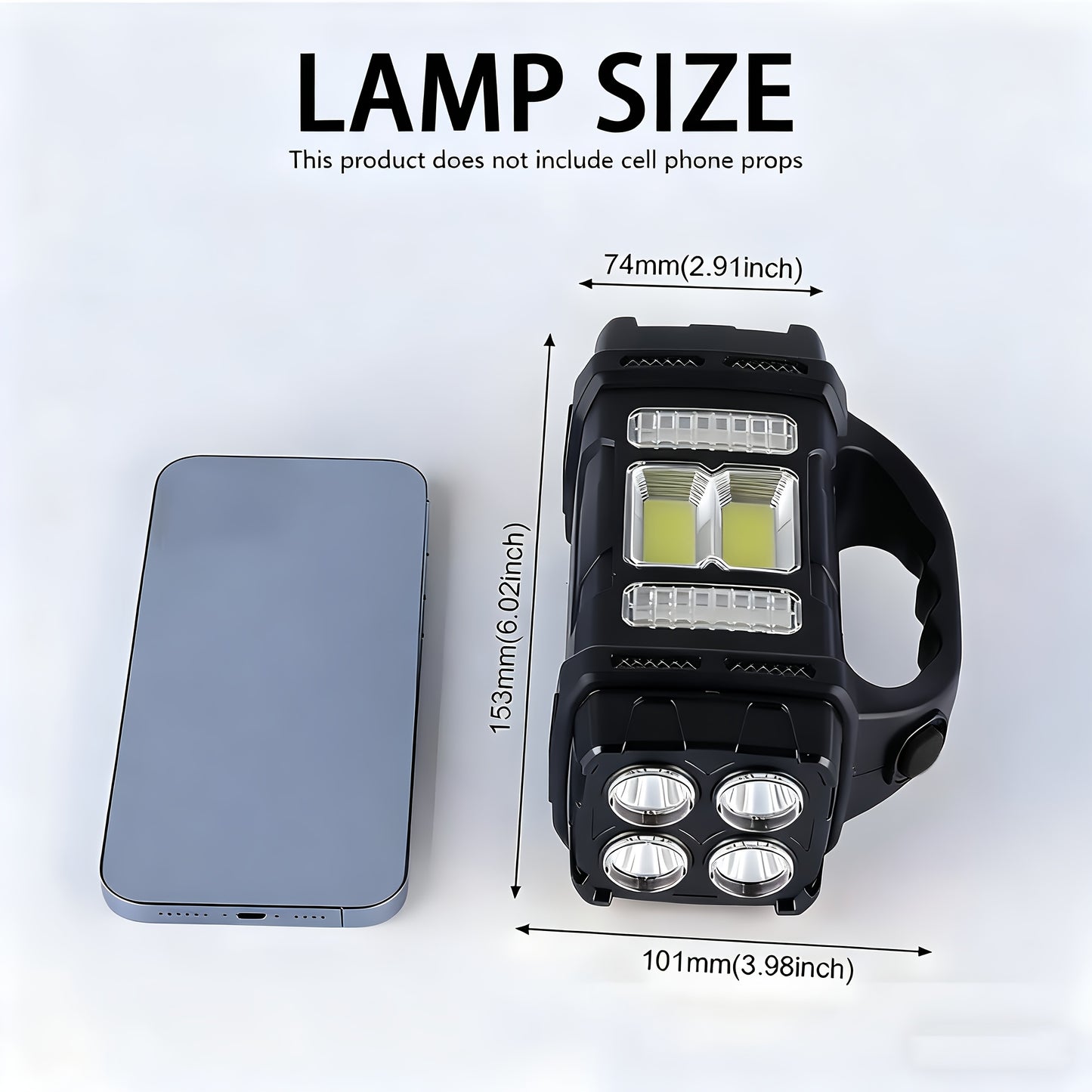 Multi-functional Solar Portable light, LED & COB Emergency light, USB charging, IP65, Front And Rear Dual Light illumination, Can Charge Your Cell phone, White Light & Yellow Light flashlight, Suitable for camping, hiking, ma