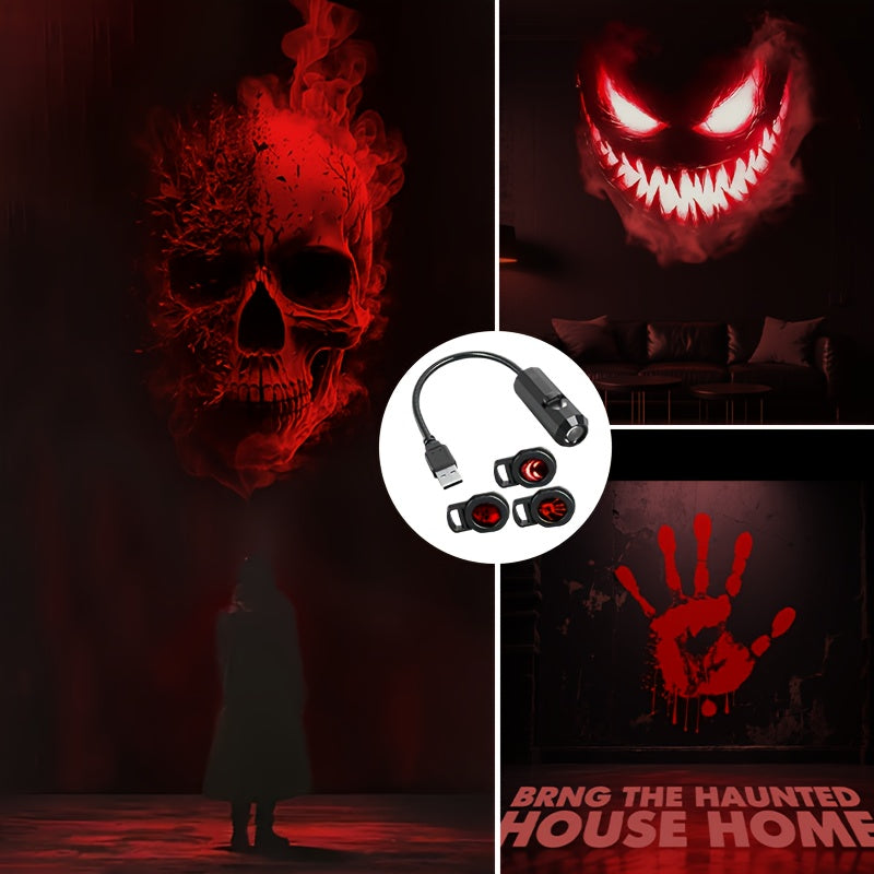 6 Patterns Lights Halloween LED Projection Light, Yard, Festival, Camping, Party USB Light, Ground Pattern Atmosphere Light, USB Powered Energy-Saving Portable with Multiple Patterns: Witch, Grim Reaper, Ghost, Skull, Horror