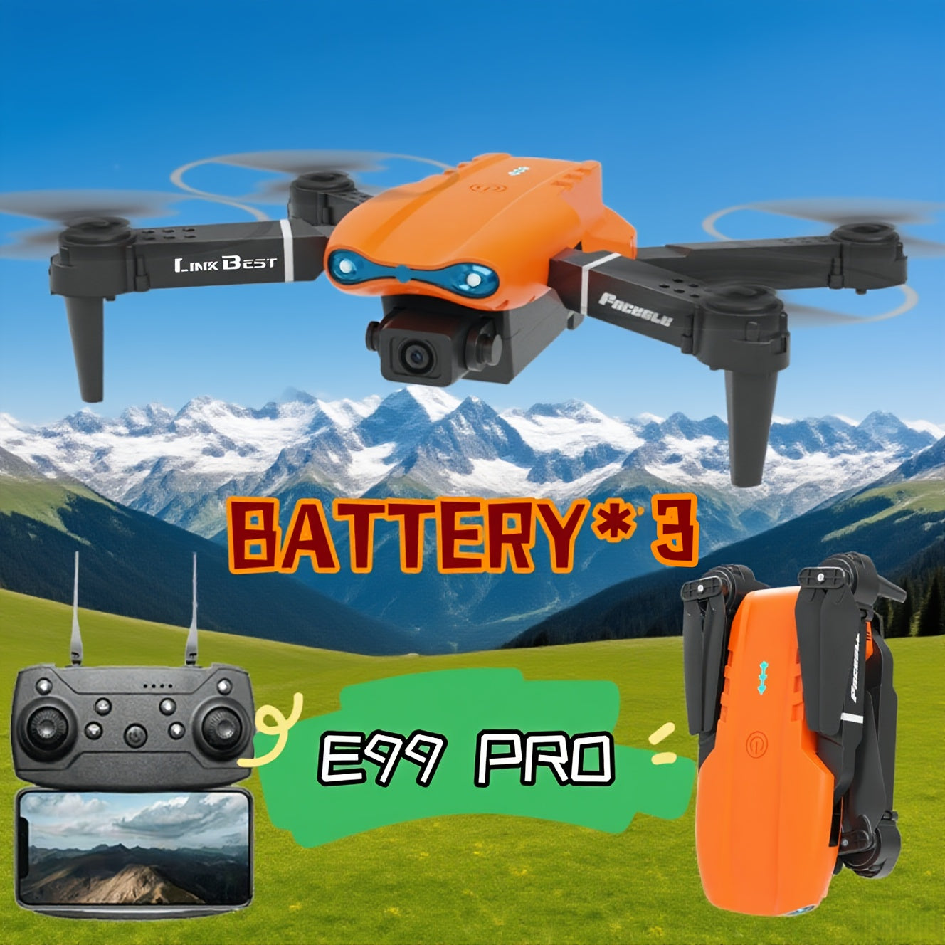E99-PRO intelligent Drone + 3 Battery Set , Dual Cameras, Optical Flow Hover, 360 ° Flip, Folding Design, Perfectly Capturing Every Touching Moment, with Simple and Convenient Operation