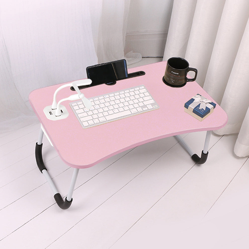 NEW Arrivals Modern Design Folding Laptop Desk with Cup Holder & Tablet Slot - MDF Board & Metal Frame, Anti-Slip Stable for Work/Bed/Dining, Pink, 60×40×26cm
