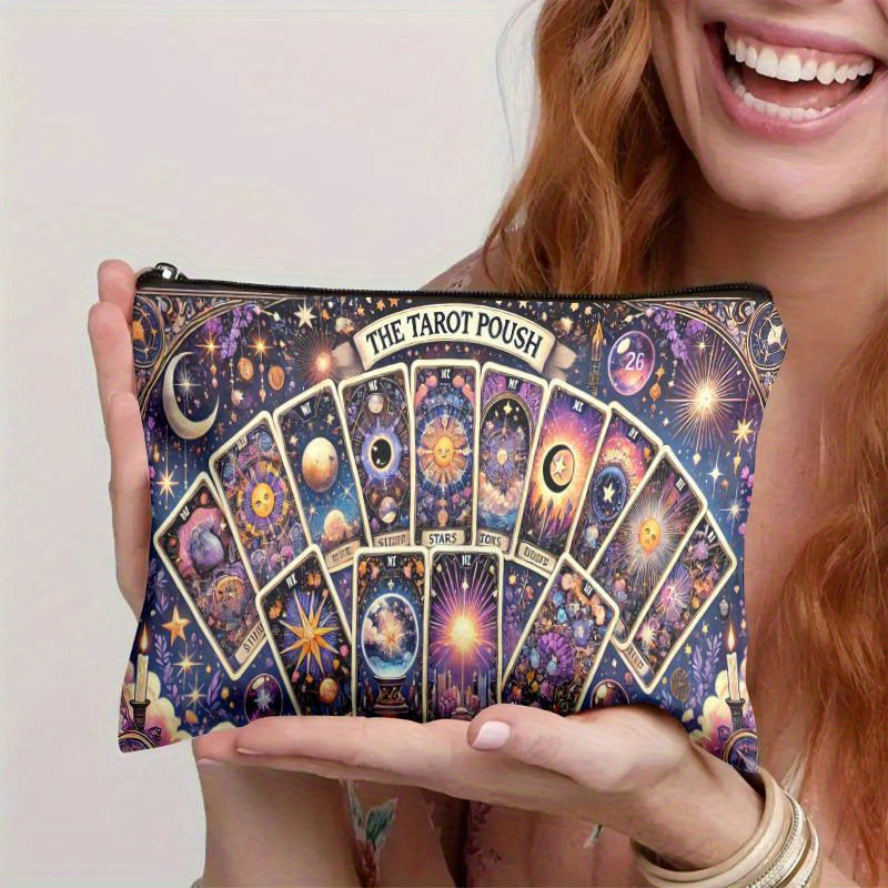 Tarot Cards Cosmetic Bag Tarot Starry Gorgeous Cards, Lightweight Zipper Design Toiletry Bag, Suitable for Travel and Daily Use Multifunctional Storage Bag for Stationery