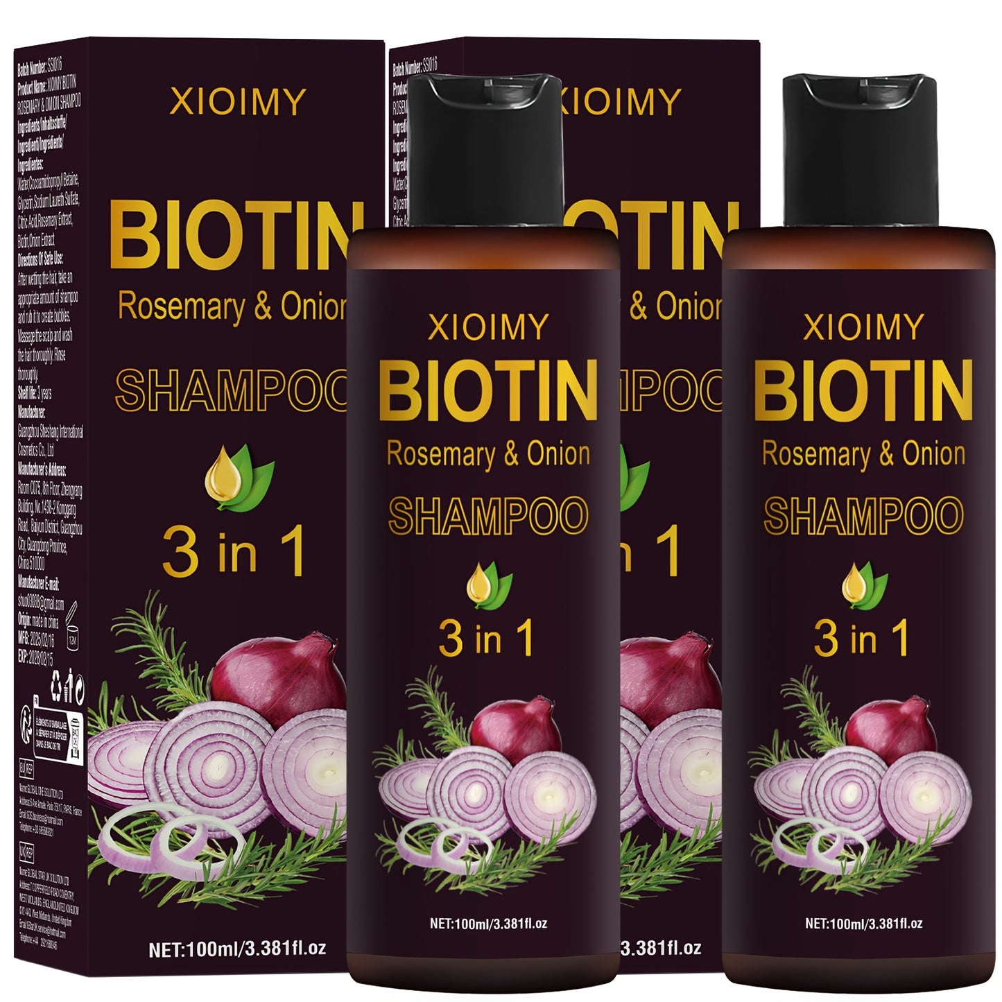 2 PCS Set of Biotin, Rosemary, and Onion Shampoo, a Three in One Shampoo and Conditioner with Long-lasting Fragrance, Suitable for Dry Hair, Deep Cleaning and Moisturizing Hair, Making Hair Look Softer and More Shiny, Portabl