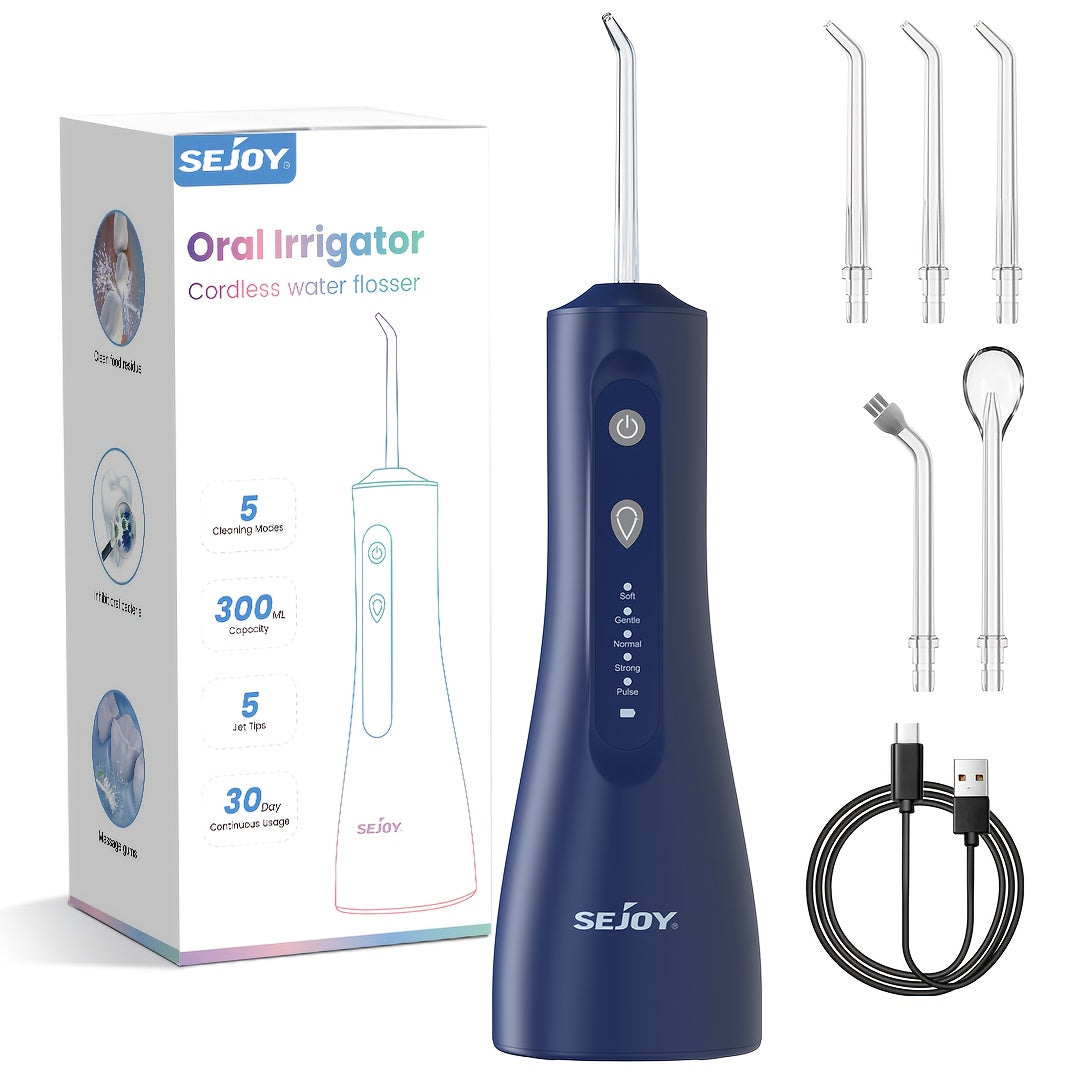 Water Dental Flosser for Teeth Cleaning, Cordless Portable Rechargeable Oral Irrigator, Teeth Deeply Cleaning, 4 Modes 5 Jet Tips Powerful Battery Water Teeth Cleaner for Home Travel