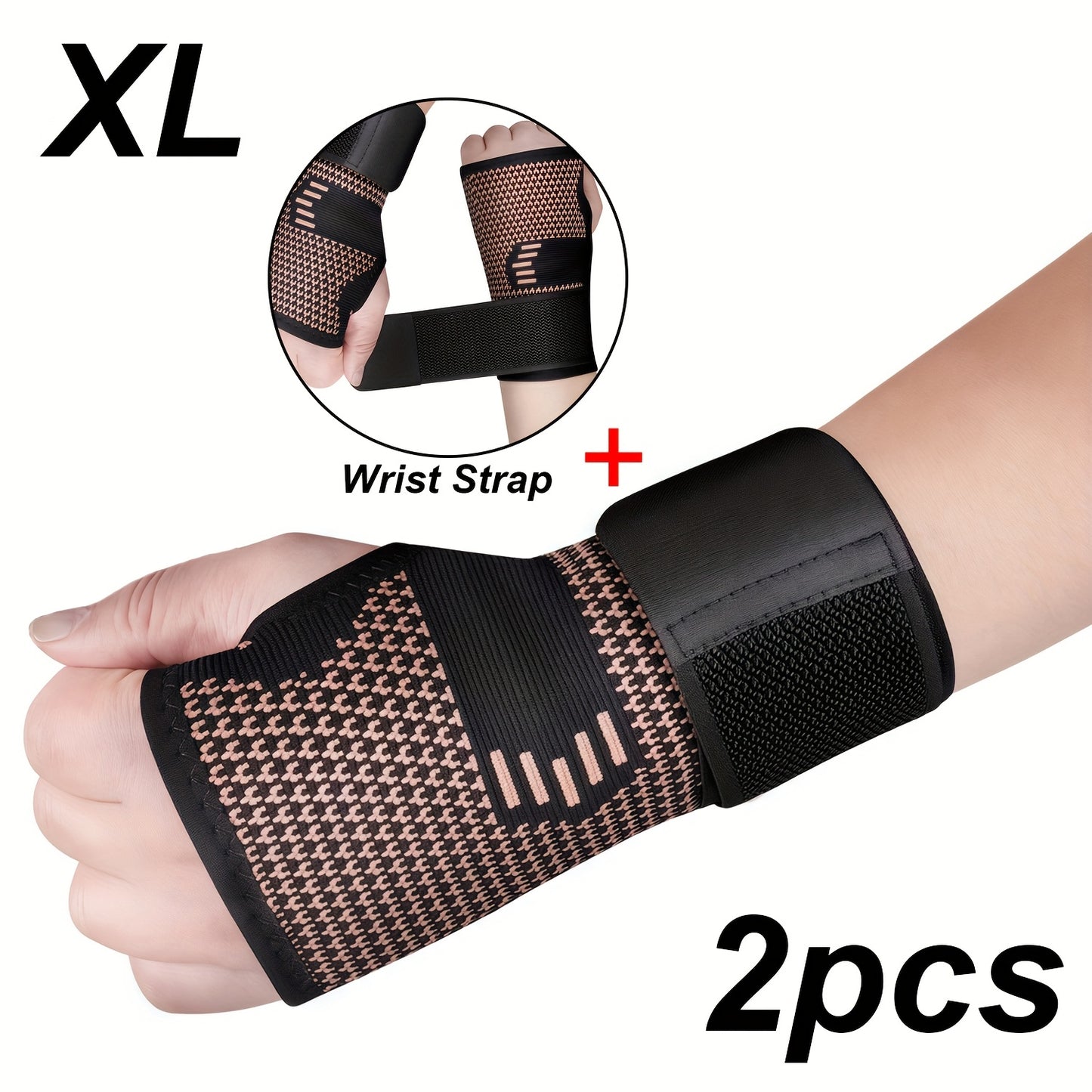 2 PCS Set M-L-XL Size Copper Fiber Wrist Brace Gloves - Adjustable Compression Straps Hand Braces for Men & Women, Breathable Mesh Design with Closure, Ideal for Hand & Wrist Support During Physical Activities, Hand Wraps & S