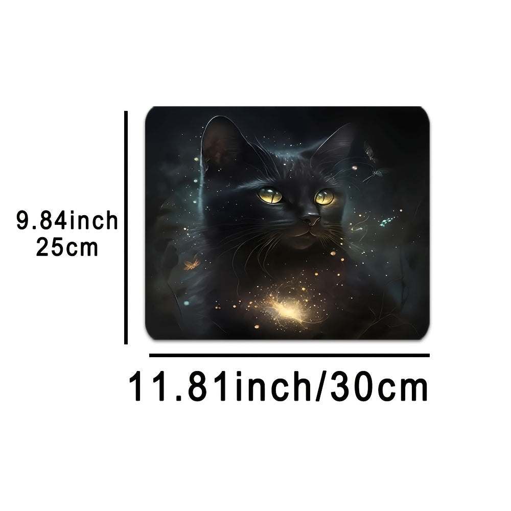 For Cat Lovers Top Quality Rubber Backing Gaming Desk Mat Compatible for PC/Laptop - Mysterious Black Cat Mouse Pad with Glossy Desktop, Office & Computer Accessory, Ideal Gift for Gamers & Tech-Savvy (Birthday/Christmas)