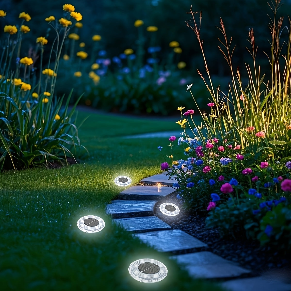 NEW Arrivals 2PCS Set 8 LEDs Solar Ground Lights Solar Lights Outdoor Bright LED Solar Disk Lights Outdoor Garden Pathway Driveway Lawn Lights Home Outdoor Lighting Accessories