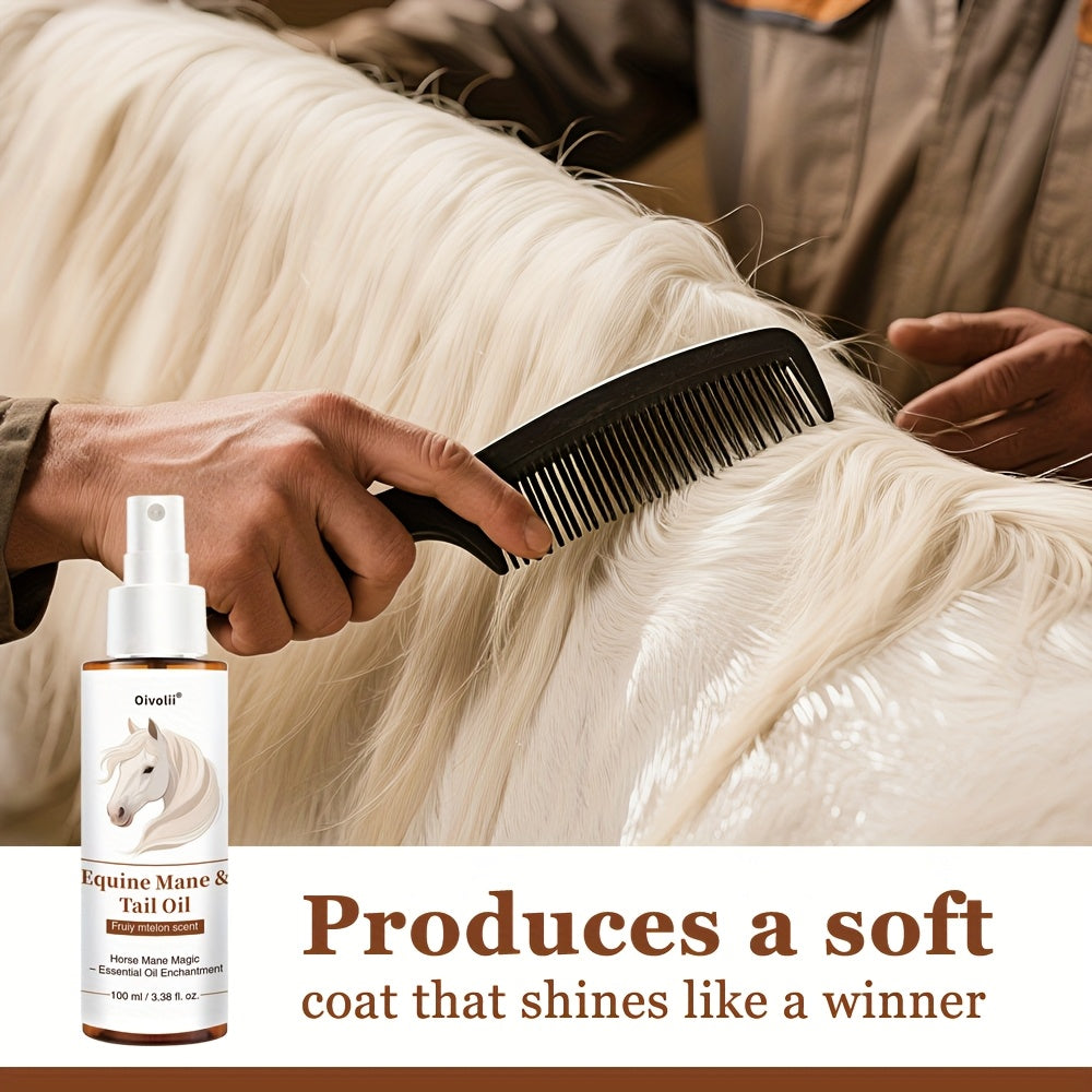 Equine Grooming 100ml Oil, Shiny Essential Oil for Horse Hair, Plant Ingredients, Cares for Hair, Makes Small Ponytail Shine While Running, Suitable for Different Horses, Easy to Carry on the Go, Fits All Sizes