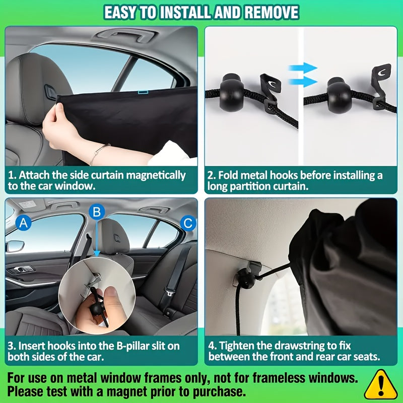 Car Partition Curtain Front and Rear Row Light Blocking Privacy Screen No Drilling Required, Suitable for Travel and Camping