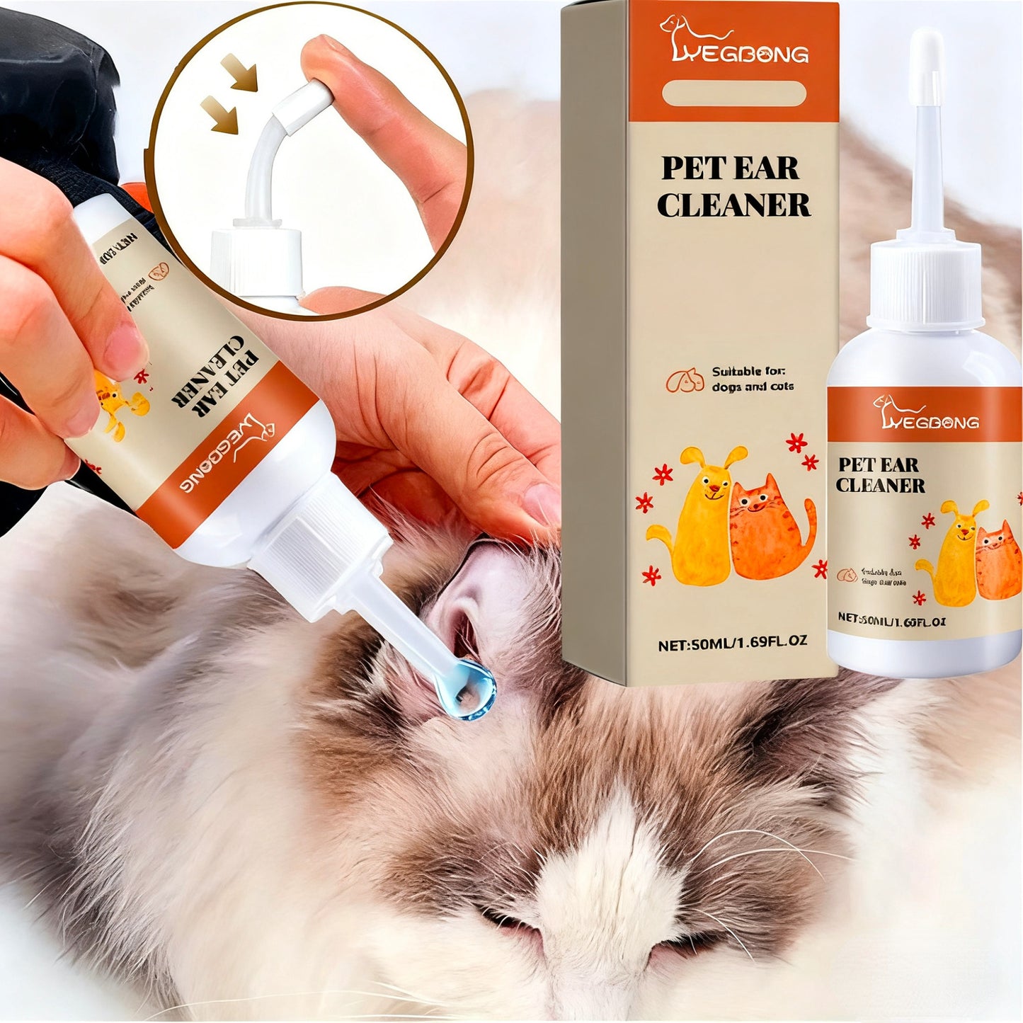 Pet Ear Cleaning Drops 50Ml for Safe Dirt Removal, Suitable for Both Cats And Dogs, Easy-To-Use Dropper for Daily Ear Maintenance, Non-Irritating to Pet Ear Canals