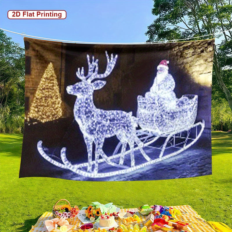 2D Flat, 1pc Large 170x255cm Glowing-in-the-Dark Santa Sleigh with Reindeer & Snowman Party Banner - Self-Lit Glittering Christmas Decoration with Glowing Snowman, Perfect for Indoor/Outdoor Holiday Celebrations & Festive Eve