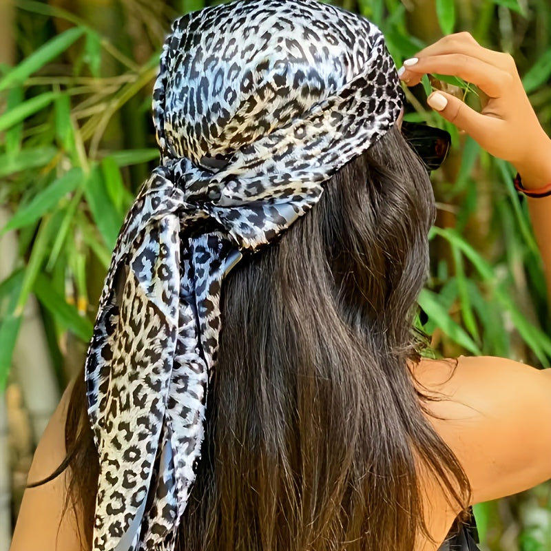 4 Colors Women's Elegant Leopard Luxury Headscarf - Extra Long 90cm Non-Stretchy Scarf Shawl, Luxury Satin-like Texture for Formal & Everyday Outfits - Multi-Way Wear Head Covering, Neck Wrap, Shoulder Wrap - Available in Bla