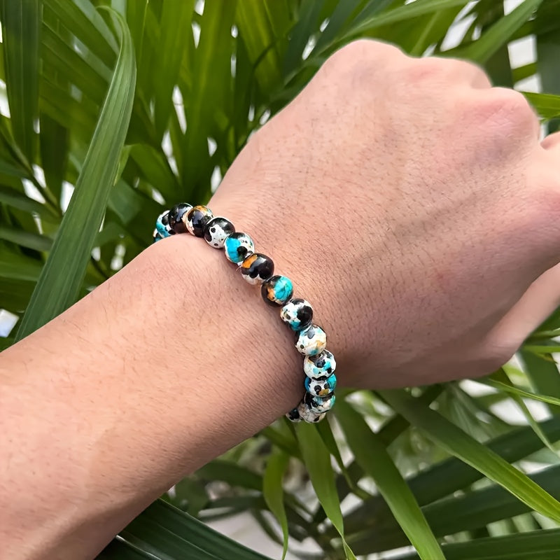 4 PCS Set Depression Bracelet - Turquoise Blue And Black Marble Patterned Beads with Golden Accents, Positive And Spiritual Balance Jewelry, Perfect for Everyday Wear And Christmas Gifts, Durable Natural Design (No Plating) -