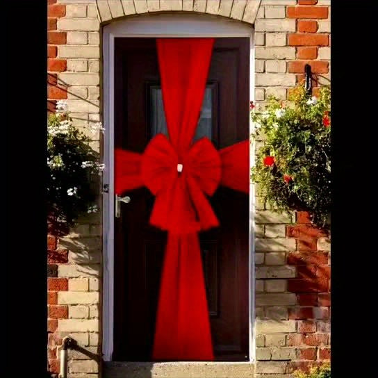 NEW 2D Door Banner, Large Red Polyester Christmas Bow - 80.01cm Festive Front Door Decoration for Holiday & Wedding Celebrations, Easy Hang Design, Home Party, Door Ornament