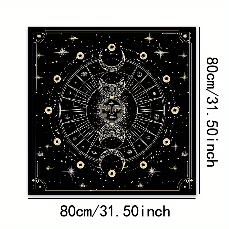 Bohemian Sun Moon Mandala Altar Cloth Celestial Horoscope Tarot Card Tablecloth Moon Phase Black Gaming Tablecloth Spiritual Guidance Reading Card Pendulum Mat Future Prediction Divination Cloth Portable Witchcraft Astrology