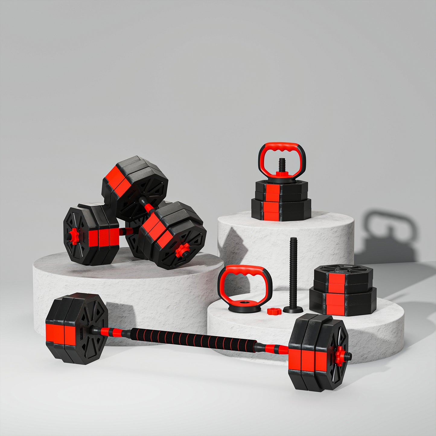 For Home Gym 6-in-1 Set Adjustable Weight Dumbbells Set, Used as Kettlebell, Barbell, Dumbbell, Push-Up Stand, 30kg Free Weights Set for Men and Women Home Gym Training, Sports Accessories