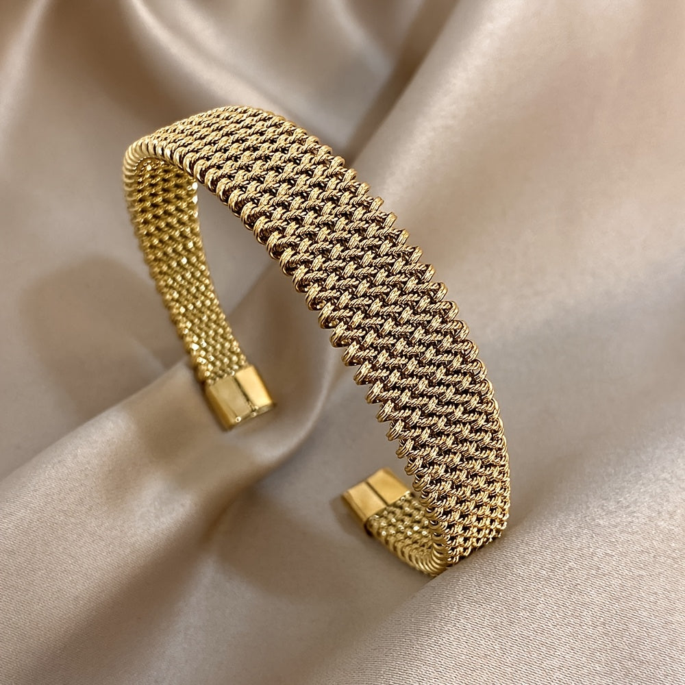 NEW Fashion Woven Bracelet | 18K Golden Plated 304 Stainless Steel Metal Bracelet | Versatile Accessory for Daily and Party Occasions Silver and Golden Bracelet Women Jewelry Accessories