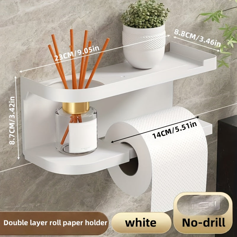 Modern & Wall-Mounted Toilet Paper Holder with Storage Shelf & Drawer - Space-Saving Bathroom Organizer with Knob, Multi-Tier Shelving System, Space-Saving Design for Home & Hotel Bathrooms, Toilet Paper Dispenser & (No Space
