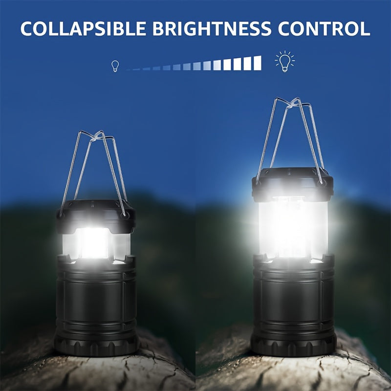 4 PCS Set Super Bright Led Camping Lanterns | Portable, Collapsible Emergency Flashlights, ABS Material With Matte Metal End, Ideal For Camping, Outdoor Activities, And Home Use, Non-Water Resistant, Button Switch, Without Ba