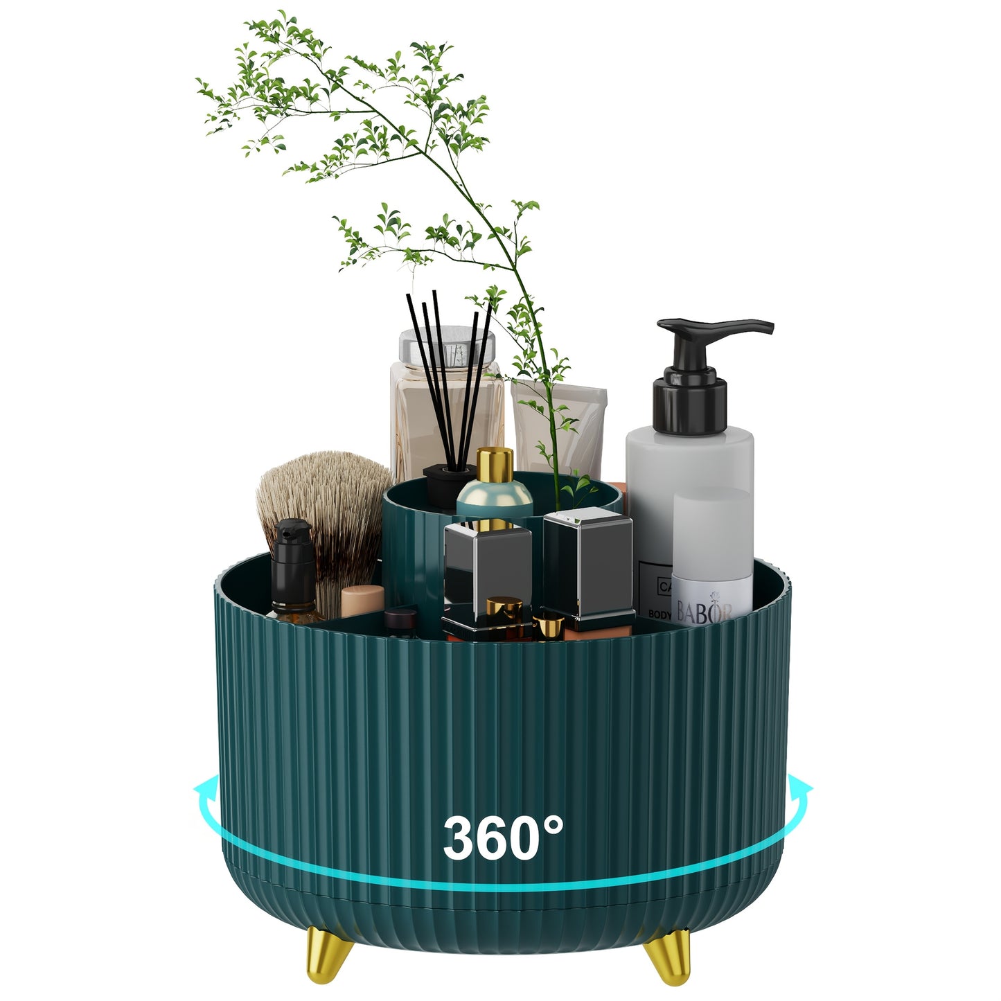 5 Colors 360° Rotating Makeup Organizer - 1pc Plastic Cosmetic Storage with 5 Compartments - Multi-Functional Holder for Brushes, Lipsticks, Skin Care Products, and Stationery - Durable Unscented Desk Caddy with Luxury Strip