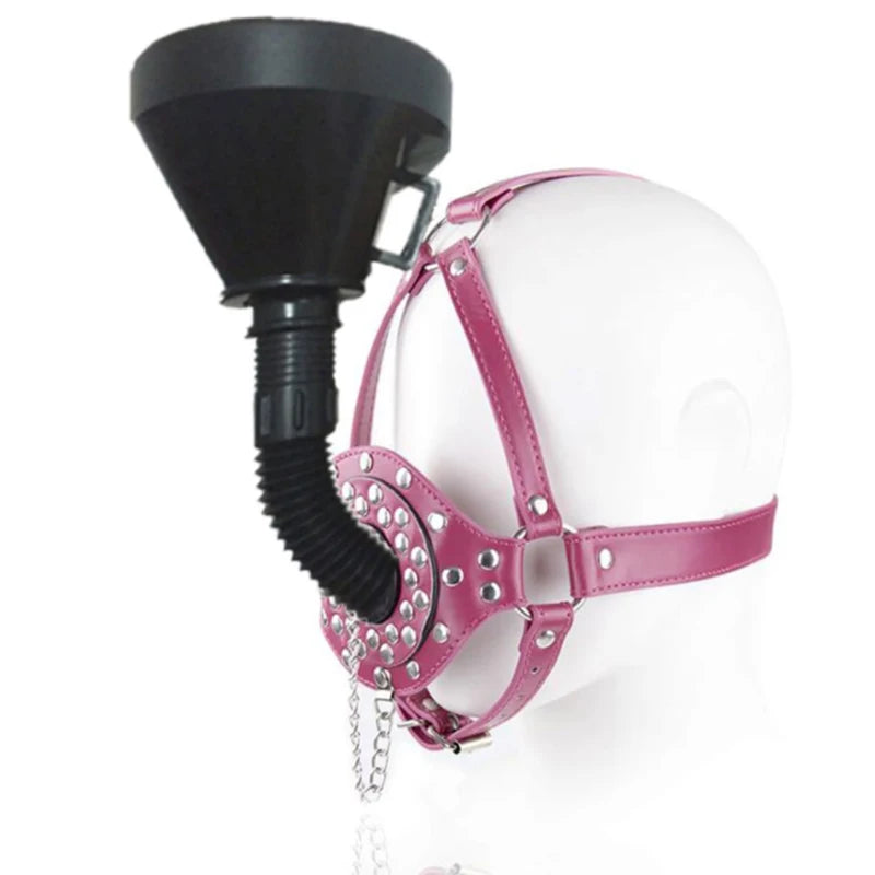 Fetish Slave Water Funnel More Nail Bondage Plug Mouth Kit Strap Cap Bondage Leather Mask Funnel Oral Enema Drool Plug Gag Head