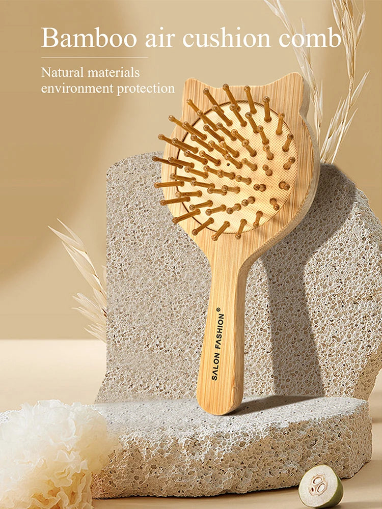 BAMBOO Hair Brush Nature Wooden Anti-Static Detangle Brush Hair Scalp Massage Comb Air Cushion Styling Tools for Women Men