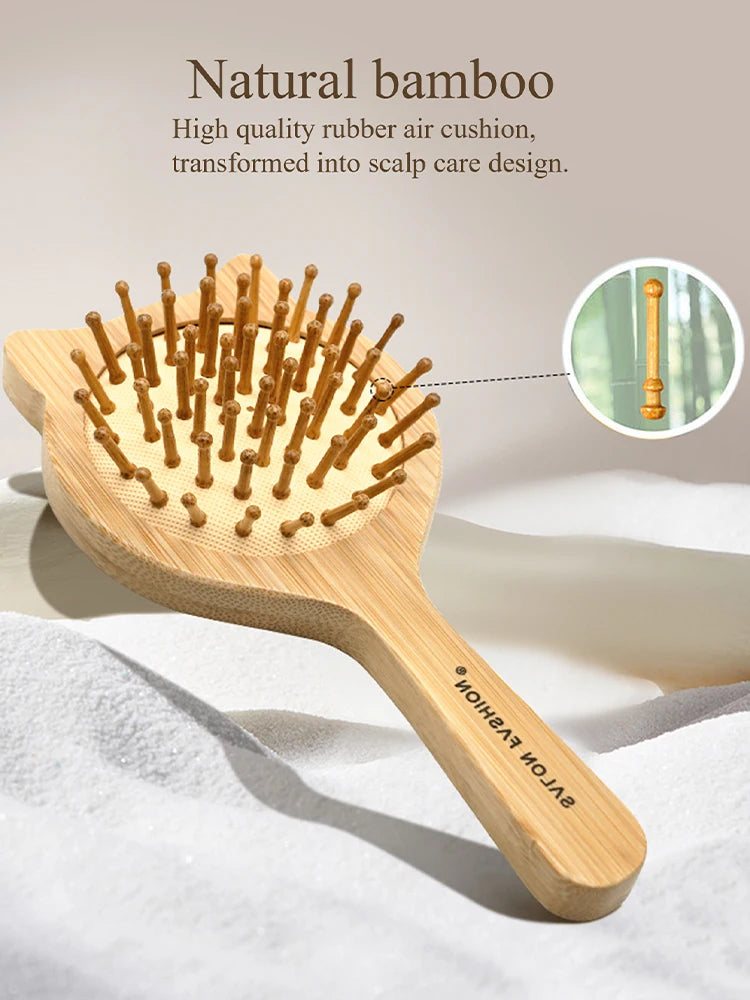 BAMBOO Hair Brush Nature Wooden Anti-Static Detangle Brush Hair Scalp Massage Comb Air Cushion Styling Tools for Women Men