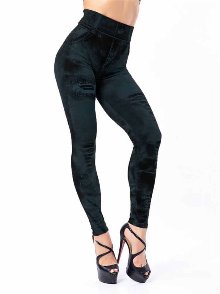 Sexy Astic Imitation Jeans Leggings Women Stretch High Waist Pants Fitness Slim Push Up Leggings For Women Summer Breeches