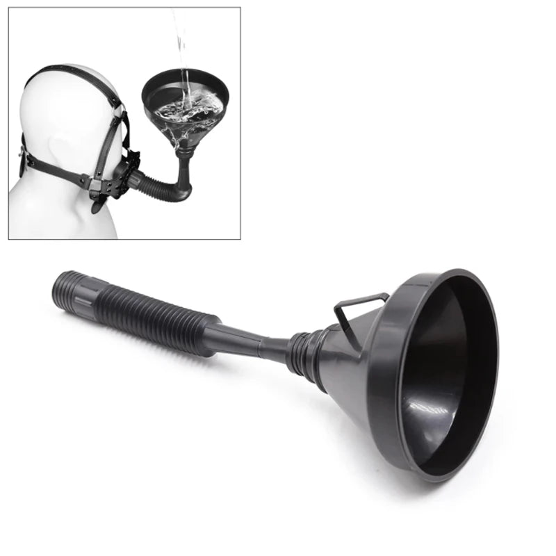 Fetish Slave Water Funnel More Nail Bondage Plug Mouth Kit Strap Cap Bondage Leather Mask Funnel Oral Enema Drool Plug Gag Head