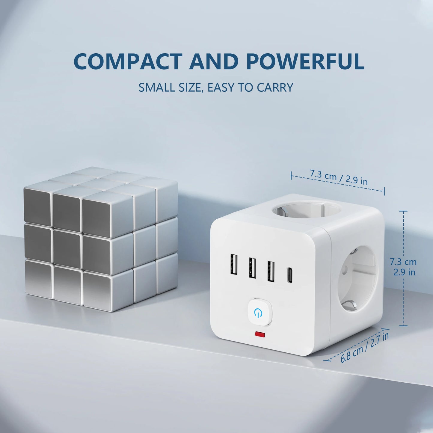 NEW 7-in-1 Combo EU Power Strip, Power Strip Surge Protector 3 AC Outlets 3 USB 1 Type-C, Desktop Charging Station With Overload Protection
