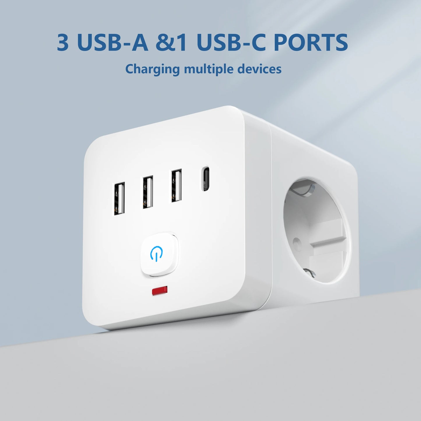 NEW 7-in-1 Combo EU Power Strip, Power Strip Surge Protector 3 AC Outlets 3 USB 1 Type-C, Desktop Charging Station With Overload Protection
