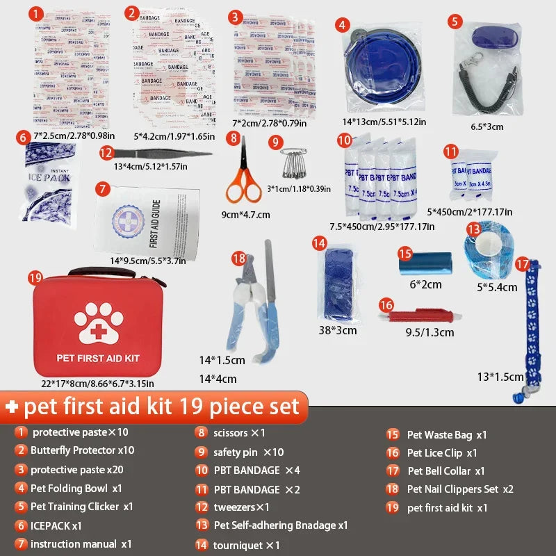NEW 19PCS Set Portable EVA Waterproof Pet Emergency Kit, Outdoor Travel Camping Pet Emergency Set Dogs Cats Health Care Accessories Pets Supplies