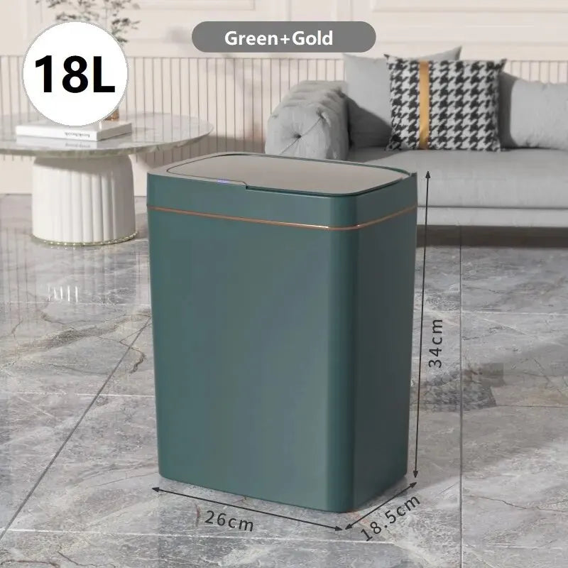 NEW Arrivals 15/18L Smart Sensor Trash Can Garbage Bucket Waterproof Narrow Seam Automatic Trash Bin Wastebasket for Kitchen Toilet Bedroom Home Supplies