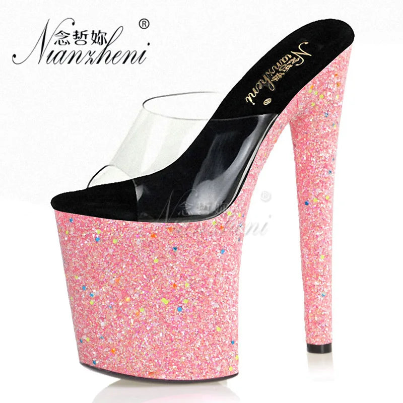 New Style Luminous Flash Powder Women Slippers 20CM Super High Stripper Heeled Pole Dance Shoes 8 Inches Novelty Concise Sexy