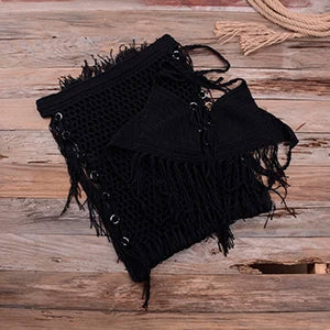 NEW Arrivals Sexy Hot Boho Women Sexy Handmade Crochet Bikini Set Knitted Handmade Beach Swimwear Halter Long Tassel Swimsuit Female Ladies Beach Wear