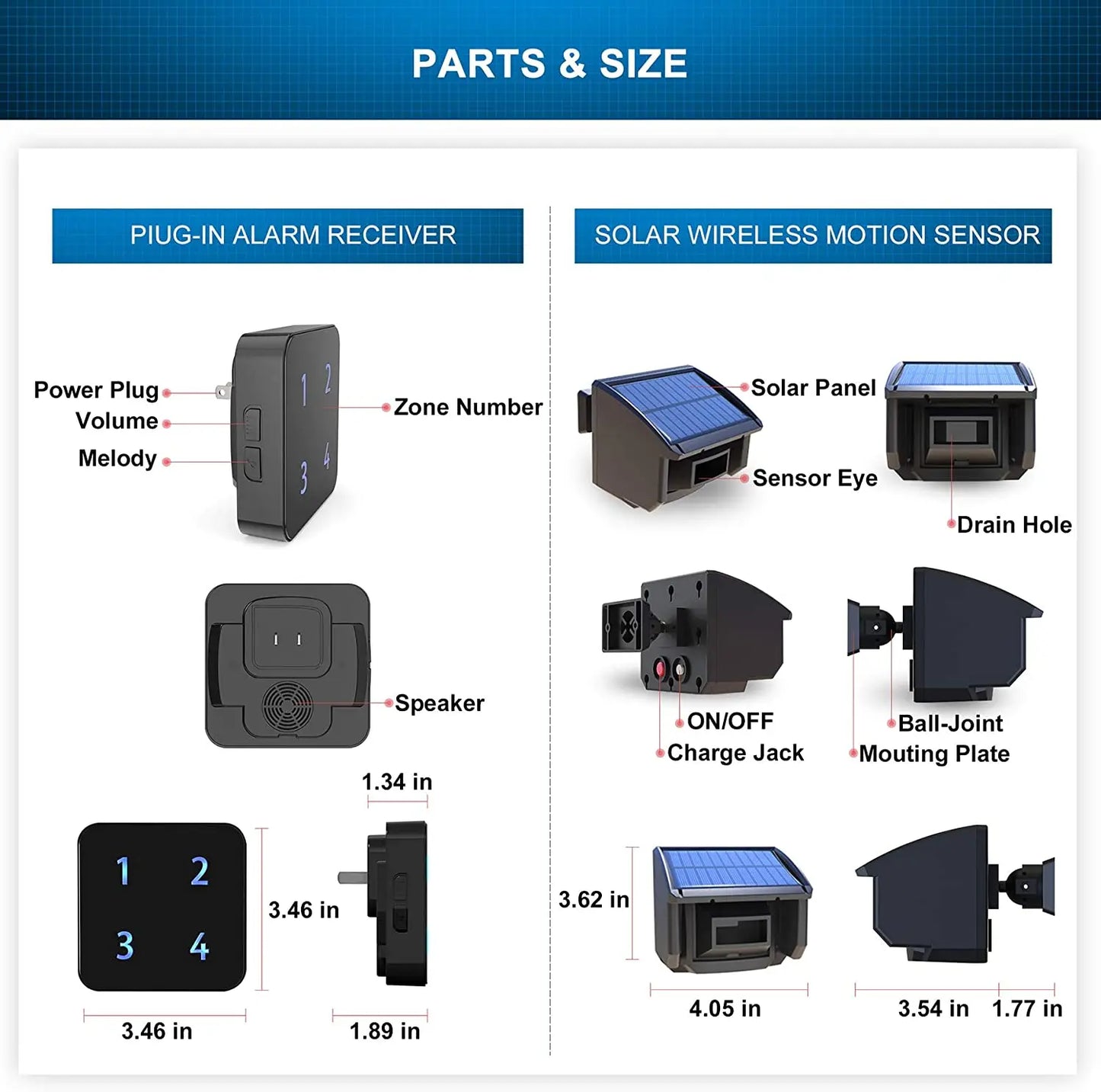 400 Meters Solar Wireless Driveway Alarm Outdoor Weather-Resistant Motion Sensor & Detector DIY Security Alert System