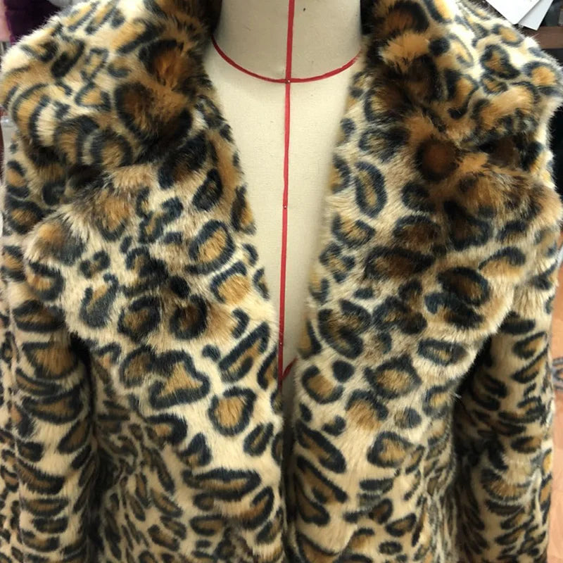 NEW Arrivals S-9XL Extra Plus Size Women's Leopard Fur Coat Mink Faux Fur Coat Long Fashion Casual Top Europe and America Loose Warm Windbreaker