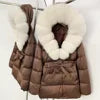 BEST PRICE 15 Colors European High End Winter Hoodie Warm Midi Length Large Real Natural Silver Red Fox Fur Thick Bubble Coats Down Coat Snow Outerwear Parkas Jackets Women Winter Apparel Supplies