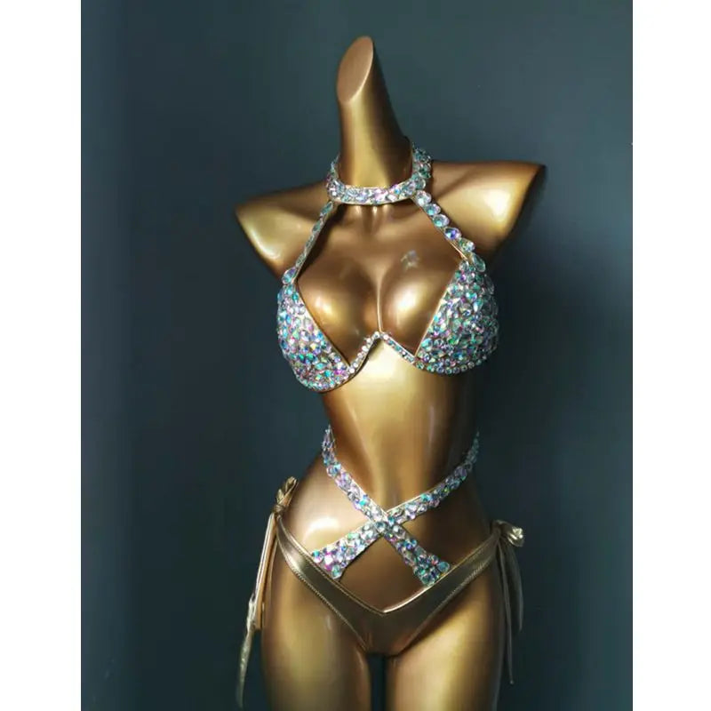 NEW Arrivals Summer Luxury Diamond Rhinestones Bikini Set Sexy Women Swimwear Rhinestone Ladies Beach Bathing Swimming Pool Suit Bling Stones Swimsuit Crystal Bikini Suit